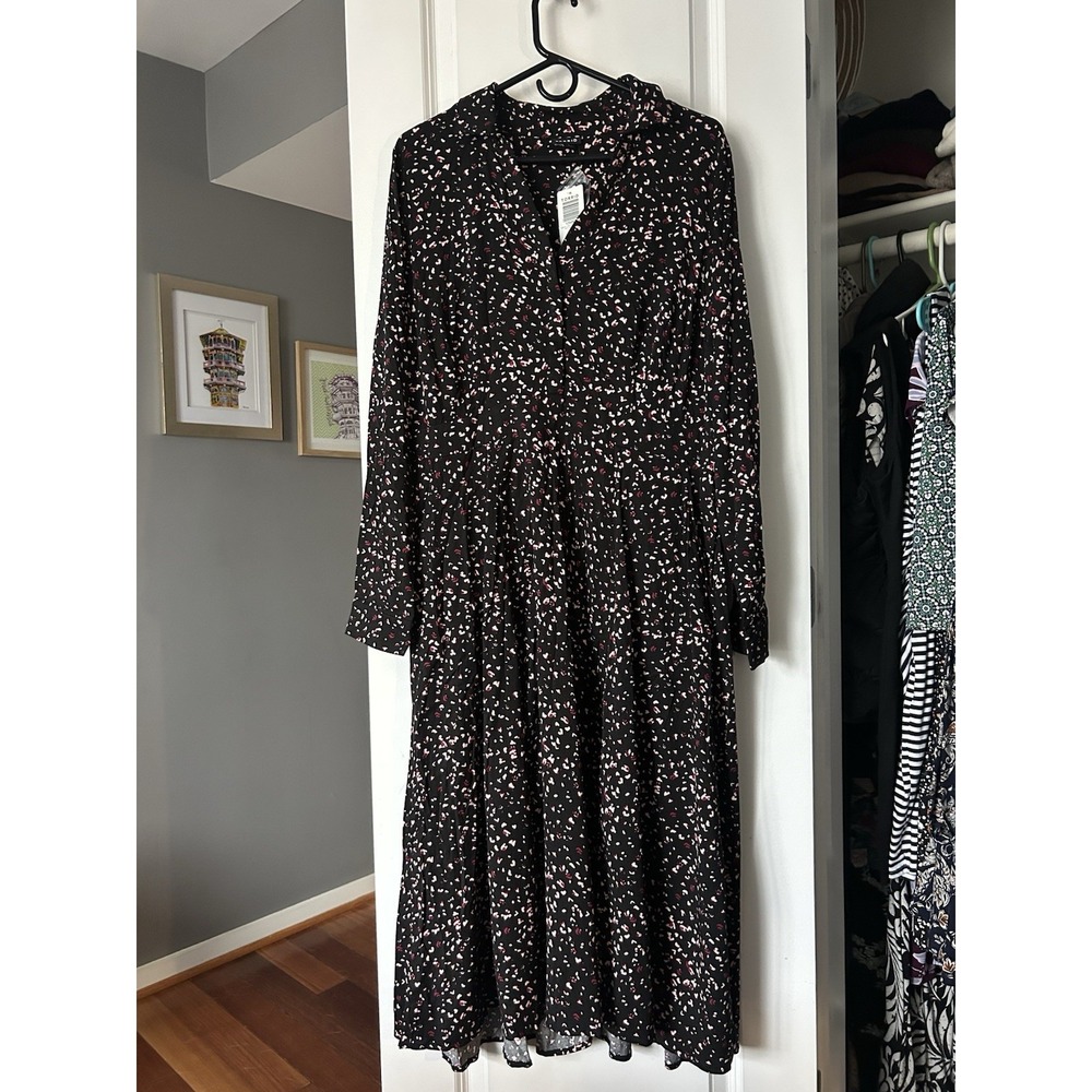 Torrid Dress NWT Black Animal Print Double Slits Sz 1X (14-16) Long Sleeve Maxi